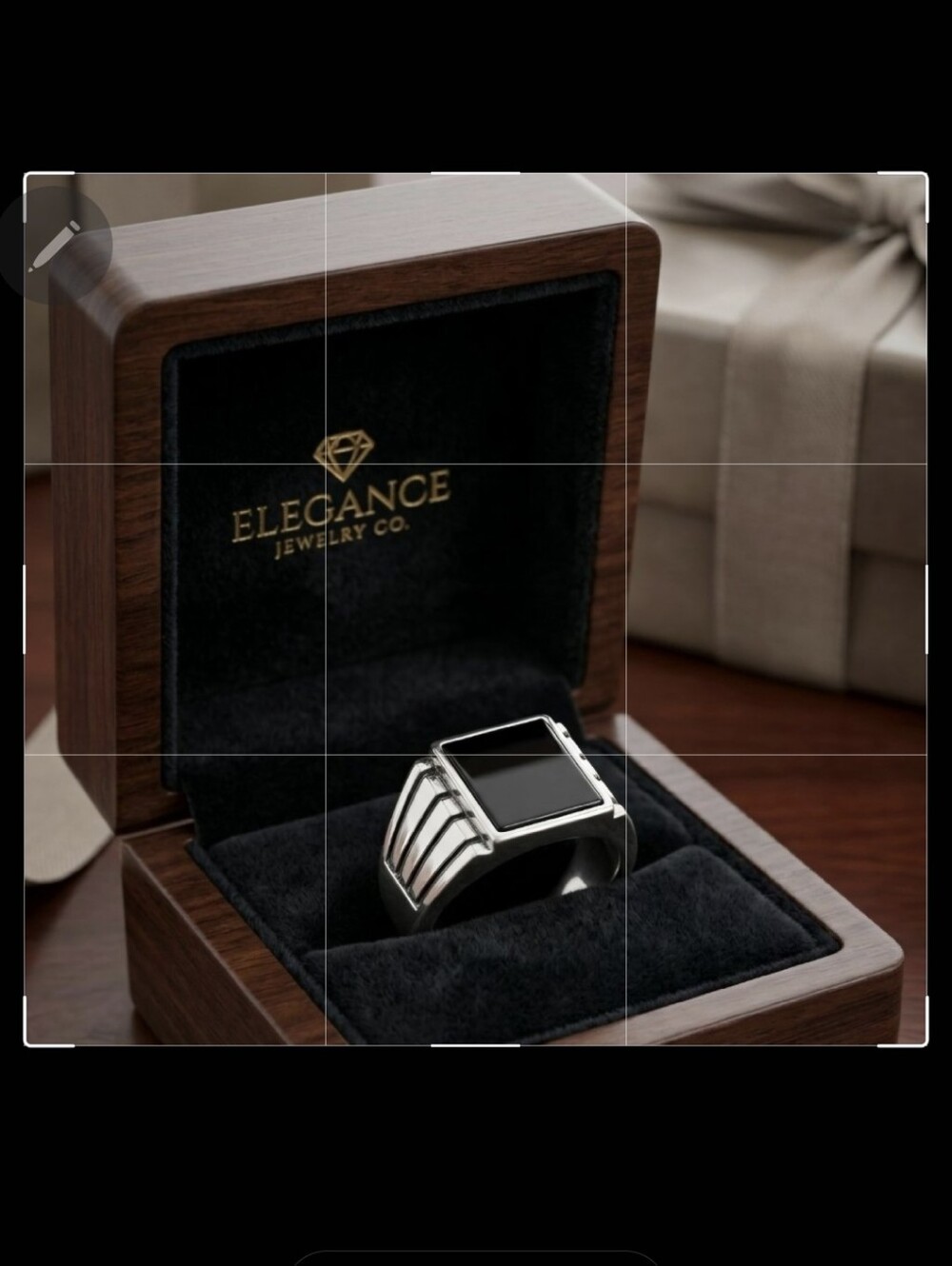 BLACK OBSIDIAN POLISHED BEZEL ENGRAVED BAND QUALITY TITANIUM SILVER SIZE 9 RING